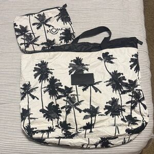 ALOHA Collection White and Black Logo Interior Tote